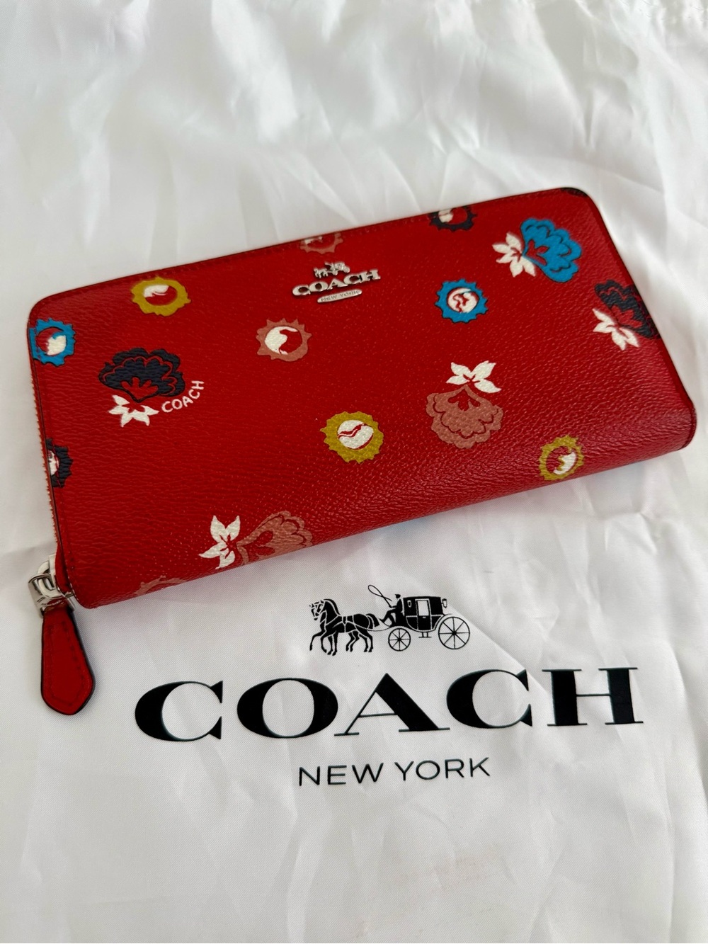 Coach Orange Floral Zip Wallet